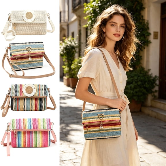 Woven Straw Crossbody Bag Purse - Summer Shoulder Handbag, Adjustable Strap, Zippered Main Compartment, Lightweight Everyday Travel Bag, Phone Wallet Keys Storage