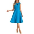 thumbnail image 1 of Vestido de cóctel elegante Inspire Chic para mujer, vestido midi formal sin mangas con vuelo, talla XS, azul lago, 1 of 5
