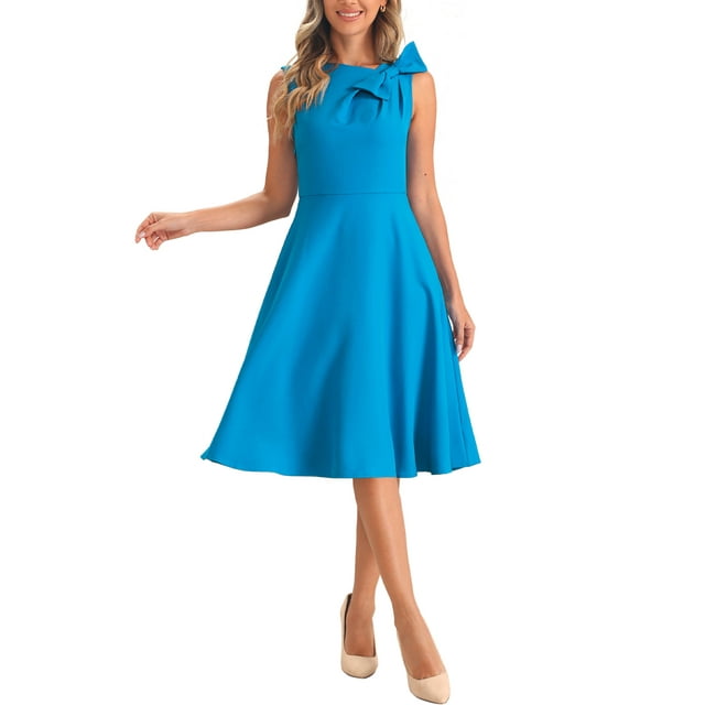 Vestido de cóctel elegante Inspire Chic para mujer, vestido midi formal sin mangas con vuelo, talla XS, azul lago