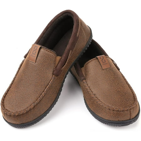 

Men s Women’s Microsuede Moccasin Slippers with Comfy Memory Foam Closed Back House Shoes Indoor Outdoor Durable Rubber Sole