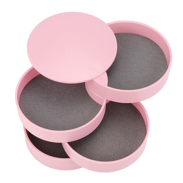 Round Jewelry Box, Dustproof Three Dimensional 360 Degree Rotation Rotating Jewelry Box Antislip Washer For Office For Household Pink