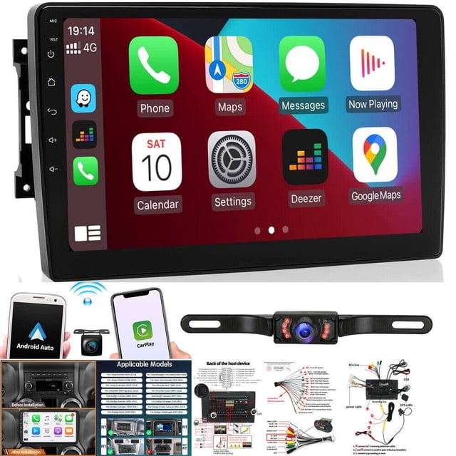 Zcargel Radio Stéréo de Voiture pour Wrangler Chrysler Ram Écran Tactile HD 10 Pouces Bluetooth Android 13 Navigation de Voiture Sans Fil Apple CarPlay+Android auto, Prend en Charge le Lien Miroir, 2+32G