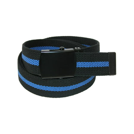 Size one size Men's Fabric Adjustable Police Belt with Blue Center Line, Black with
