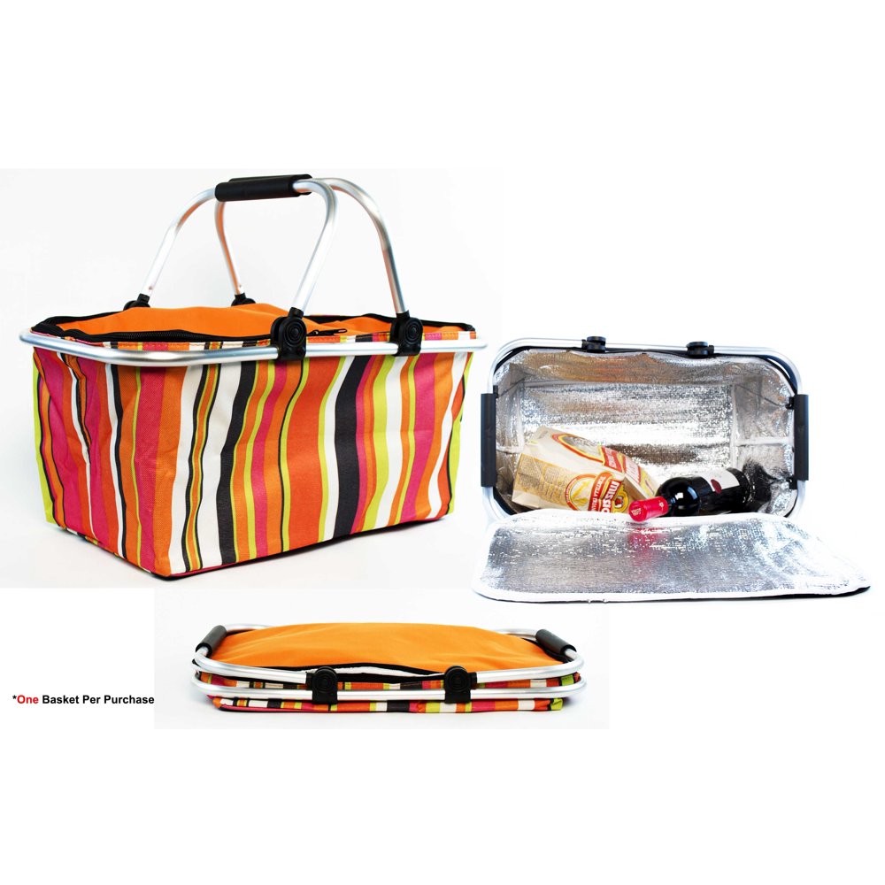 Insulated Folding Picnic Basket With Carrying Handles MultiColor Design