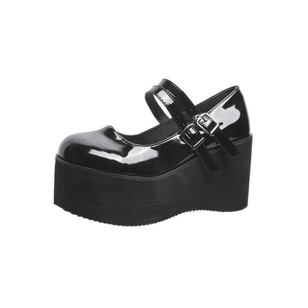 

SIMANLAN Womens Pumps Ankle Strap Mary Jane Platform Dress Shoes Women Vintage Leather Shoe Ladies Punk Goth Black Glossy 6.5