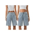 thumbnail image 3 of Michellecmm Women's Knee Length Denim Shorts Loose Solid Color Low Rise Wide Leg Long Shorts with Pockets, 3 of 9