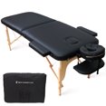 thumbnail image 1 of Extra-Wide Portable Massage Table, 73" Length, 28" Width Professional SPA Massage Bed with Thick Cushion. 2 Folding Height Adjustable SPA Bed with Face Cradle, Arm Rests & Carrying Bag (Beech, Black), 1 of 7