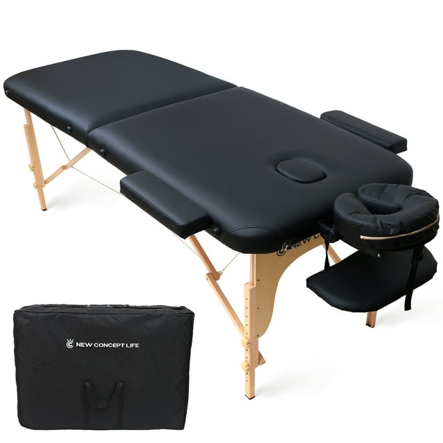 Extra-Wide Portable Massage Table, 73" Length, 28" Width Professional SPA Massage Bed with Thick Cushion. 2 Folding Height Adjustable SPA Bed with Face Cradle, Arm Rests & Carrying Bag (Beech, Black)