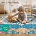 thumbnail image 4 of ODIKA 8'x10' Washable Area Rug Non-Shedding, Easy Care, Coral Center Map Ocean Compass Border Vintage Turtle Nautical Reef Playful for King Size Bedroom Under Bed, Master Suite, 4 of 7