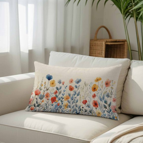 Country Flowers Spring Summer Plants Throw Pillow Covers, Decorative Pillow Covers With Hidden Zipper Soft Brushed Microfiber Fabric, Pastoral Floral Retro Linen Pillowcases for Couch Bed 20x26in