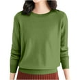 thumbnail image 4 of Women's Crewneck Sweater, Soft Knit Pullover, Loose Fit Plus Size Top, Long Sleeve Everyday Basic, Solid Color Casual Shirt, Lightweight Loungewear, Versatile Layering Piece Blackish Green L, 4 of 10