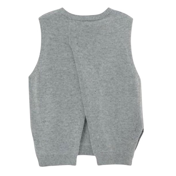 Sonducket Primavera otoño mujer chaleco de punto reutilizable lavable Color sólido transpirable suelto niñas señoras suéter sin mangas ropa Prendas para la parte del cuerpo Gris METRO