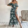 thumbnail image 4 of MORTTIC Women's Halter Floral Print Belted Long Dress with High Slit Boho Wedding Guest Beach Maxi Dress Green，S, 4 of 6