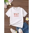 thumbnail image 1 of Camiseta de cuello redondo para niña, mezcla de poliéster, estampado de fresas de dibujos animados, ligeramente elástica, top de punto holgado, para niños de 12 años o menos, ropa informal de verano, 1 of 6