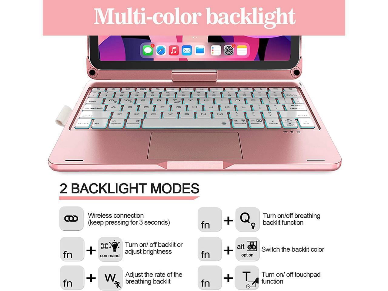 Touchpad Keyboard Case for iPad Air 5 10.9 inch 2022 / iPad Air 4 10.9 inch 2020 / iPad Pro 11 2021/2020/2018 with Multi-Touch Trackpad / Pencil Holder, 360° Rotatable,7 Color Backlit