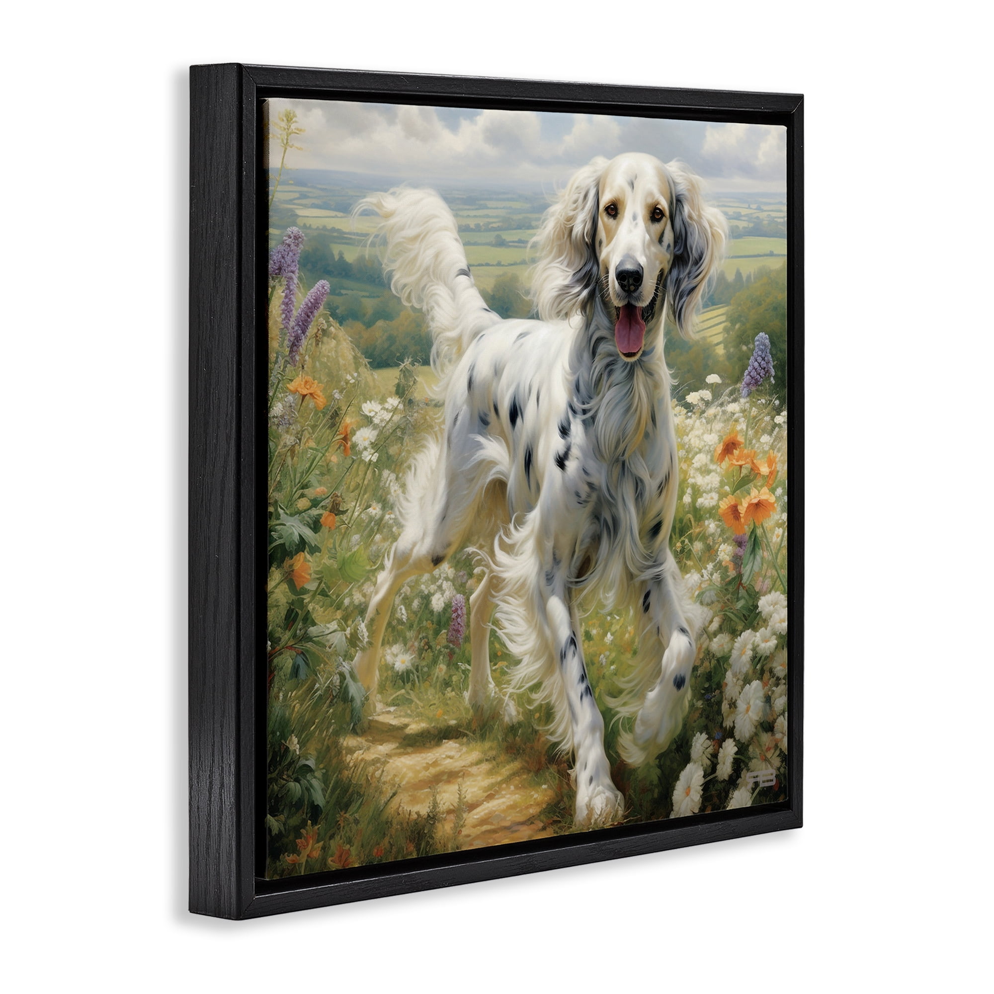 Stupell Industries Trotting Dog Landscape Animals & Insects Painting Black Floater Framed Canvas Art Print Wall Art, 25 x 25