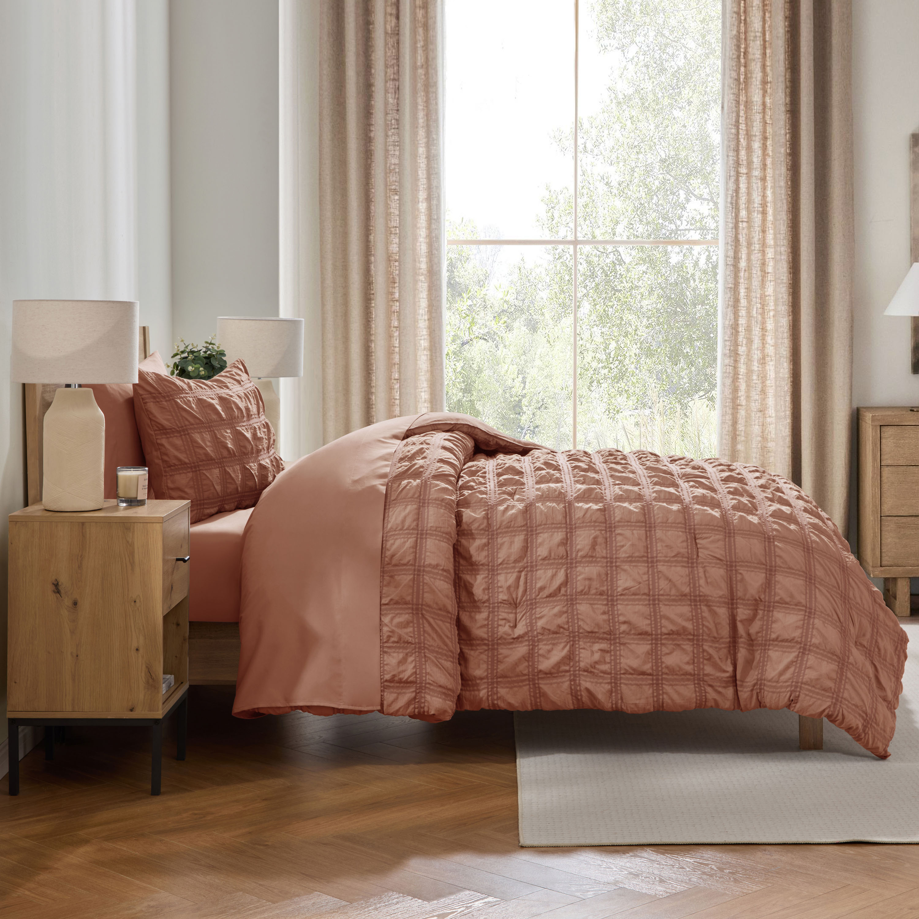 LammaLoe Twin Comforter Sets, 7 Piece Seersucker Bed in a Bag, Bedding Comforter Set with Sheets, Modern Bed Set, Mocha Brown