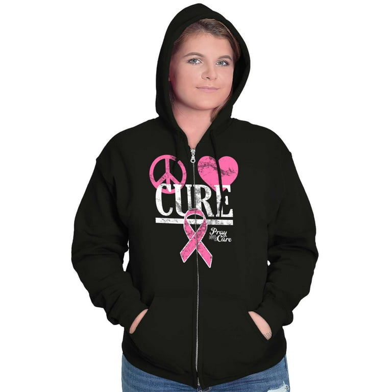 Peace Love Cure Breast Cancer Aware Zip Hoodie Sweatshirt Women