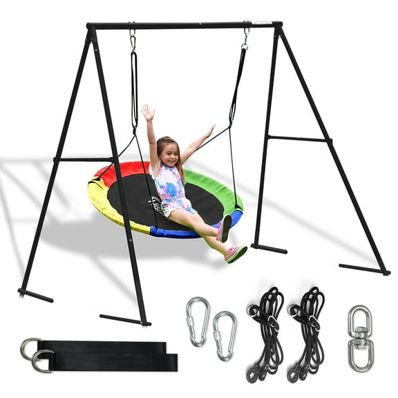 440lbs Swing Set-43" Saucer Tree Swing&71" High A Frame Swing Stand Heavy Duty,All Weather Resistance,Durable&Sturdy Textiline &Powder-Coated Tubes,Suit Kids Backyard Outdoor
