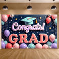 thumbnail image 6 of Colorful Balloons Graduation Banner Graduation Cap Congrats Display Star Decor Ribbon Streamers Grad Backdrop for Graduation Party College Graduation Photo Shoot, 6 of 9