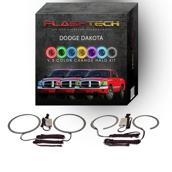 Flashtech RGB Multi Color Changing LED Halo Ring kit for 2005-2007 Dodge Dakota Headlights