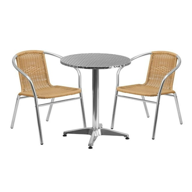 Bowery Hill Ensemble Bistro Rond de Patio 3 Pcs en Aluminium et Beige