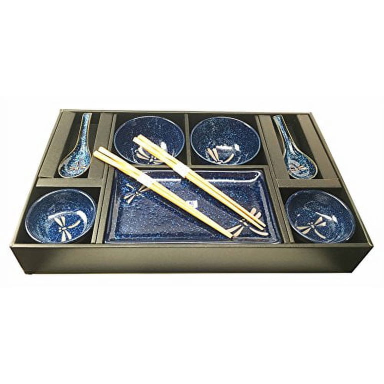 Free Shipping! Japanese Tombo Dragonfly Blue Motif Ceramic Sushi