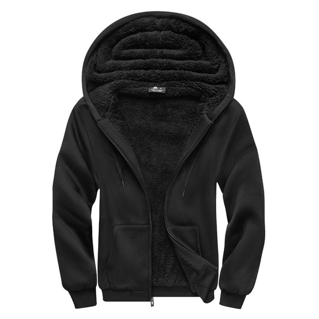 Sudadera con capucha SCODI de forro polar grueso tipo sherpa, negra, talla L