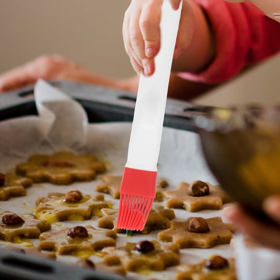OUNONA Red Silicone Spatula and Oil Brush Set with Ergonomic Handle for Kitchen Baking and Cooking Tools