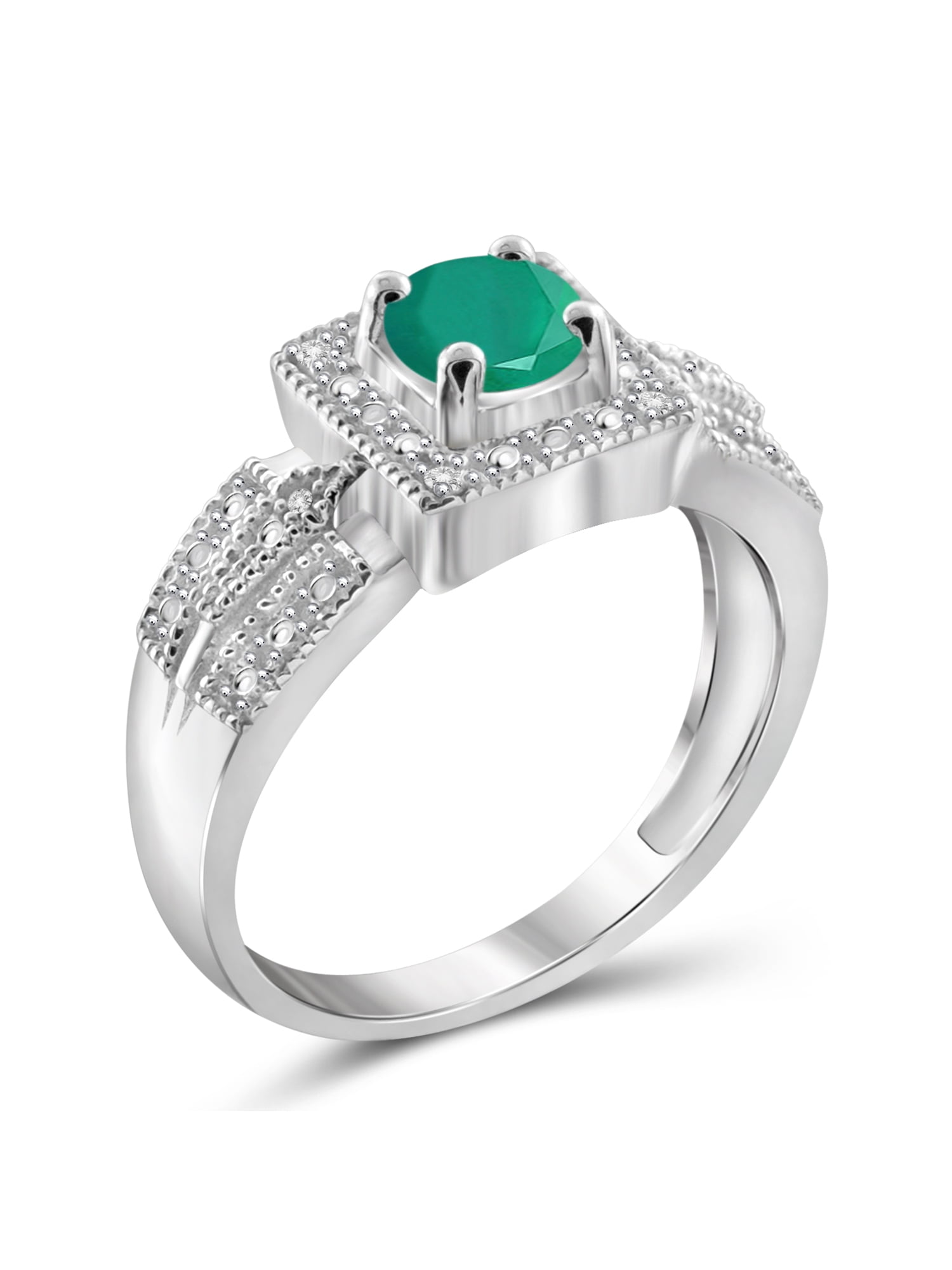 JewelersClub Emerald Ring Birthstone Jewelry – 0.45 Carat Emerald 0.925 Sterling Silver Ring Jewelry with White Diamond Accent – Gemstone Rings with Hypoallergenic 0.925 Sterling Silver Band