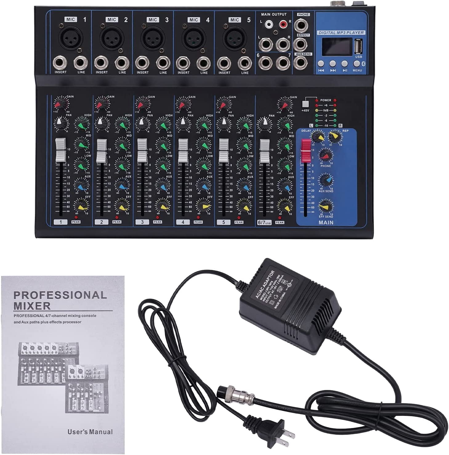 Miumaeov Portability 7-channel Mixer with Monitor Function LCD Display Multi-interface