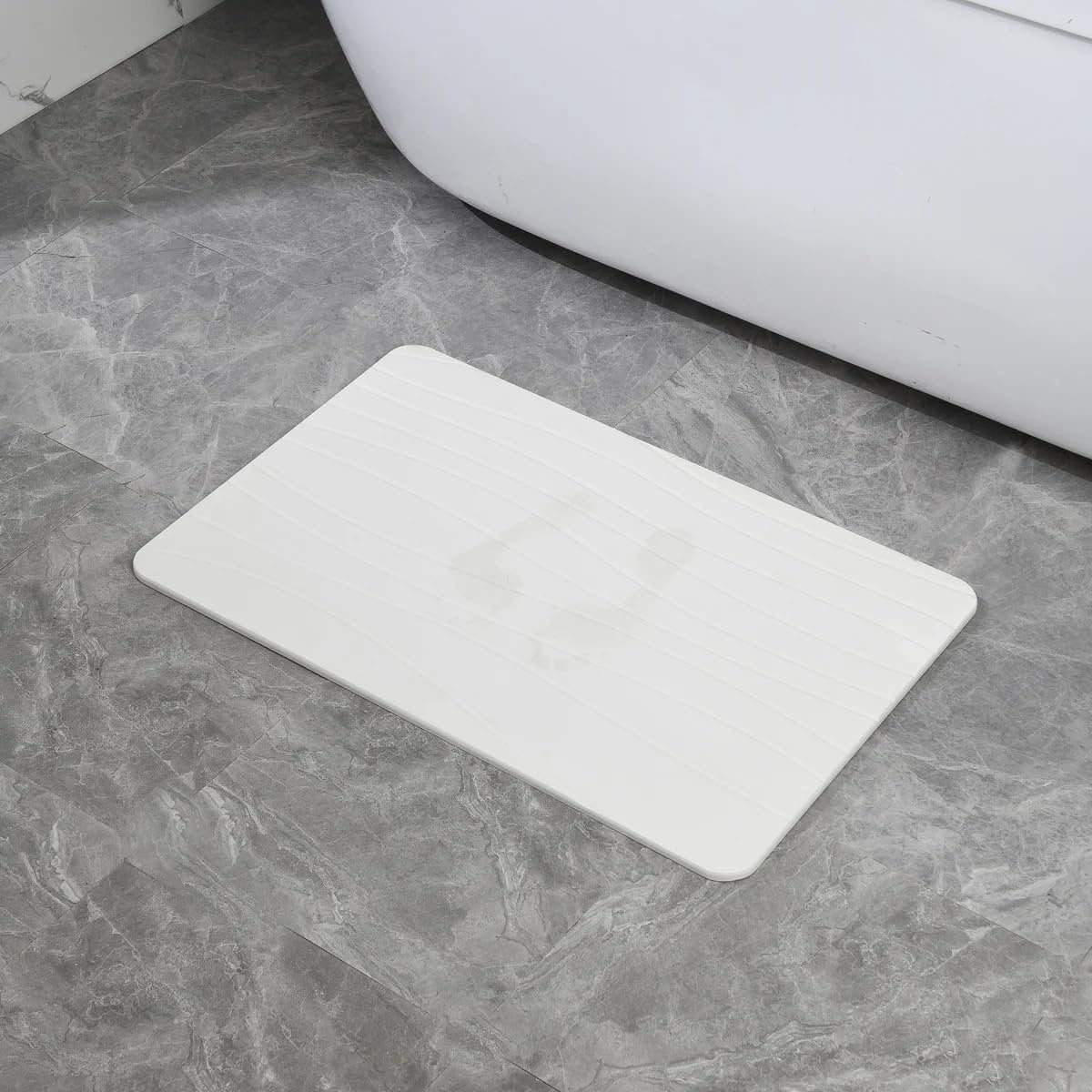 J&V TEXTILES Stone Bath Mat Diatomaceous Earth Shower Mat Non-Slip Super Absorbent Diatomite Stone Mats for Bathroom Floor Quick-Drying Easy to Clean 24''15'' Grey Wave Stone