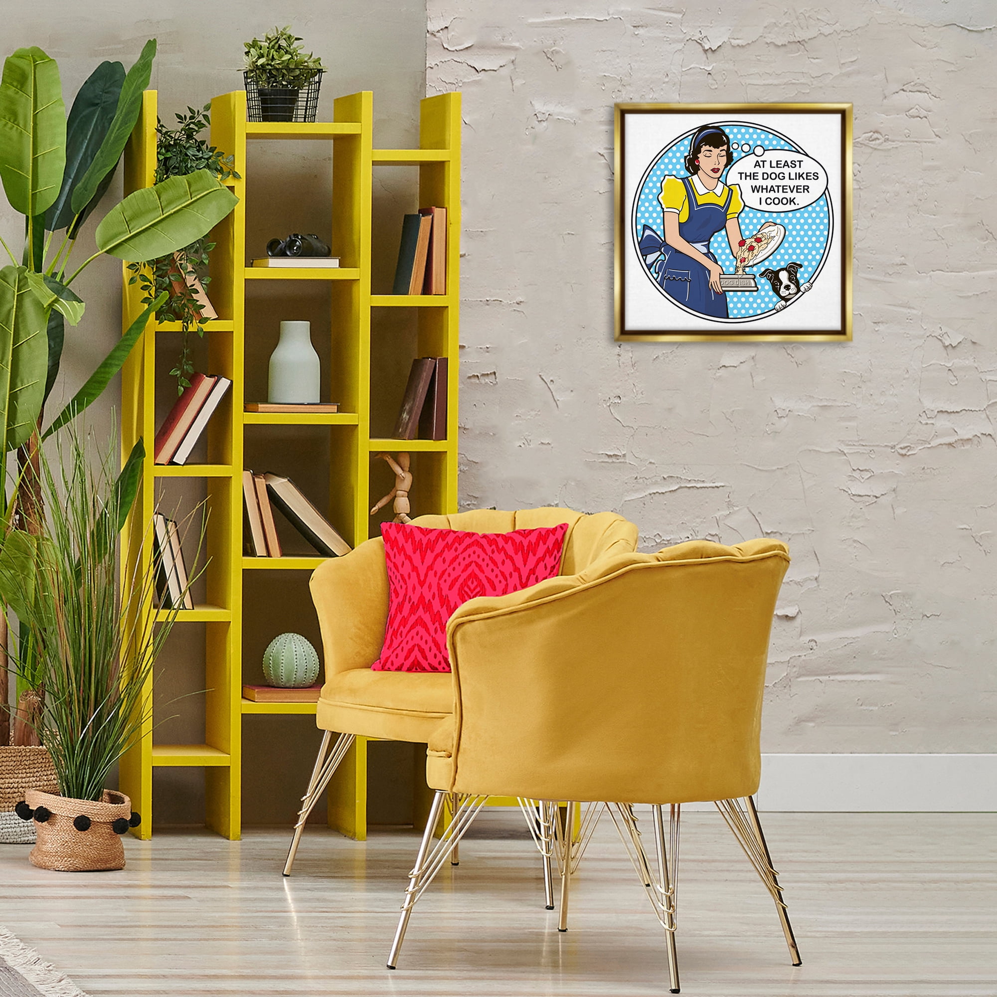 Stupell Industries Funny Vintage Dog Phrase Animals Painting Gold Floater Framed Canvas Art Print Wall Art, 18 x 18