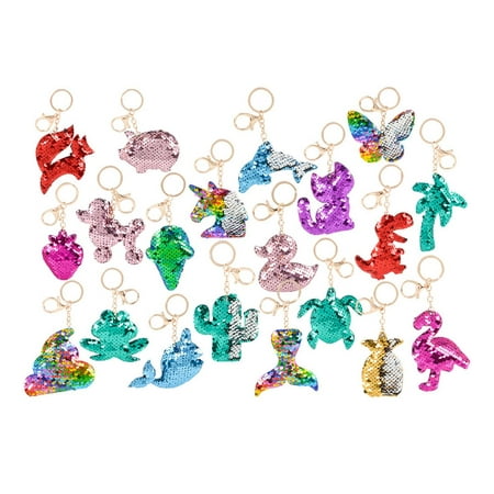 RIN Flip Sequin Plush Colorful Magical Tropical Animal Assorted Keychains - 3