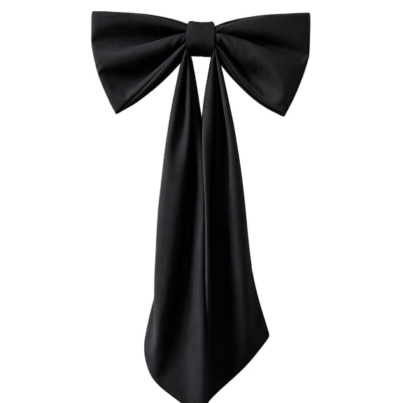 Large Satin Black Bow with Long Streamers, Pre-Tied Solid Ribbon Wreath Bow for Wedding Chair Door Halloween Gothic Decor, 47 Inch Oversized Ornament