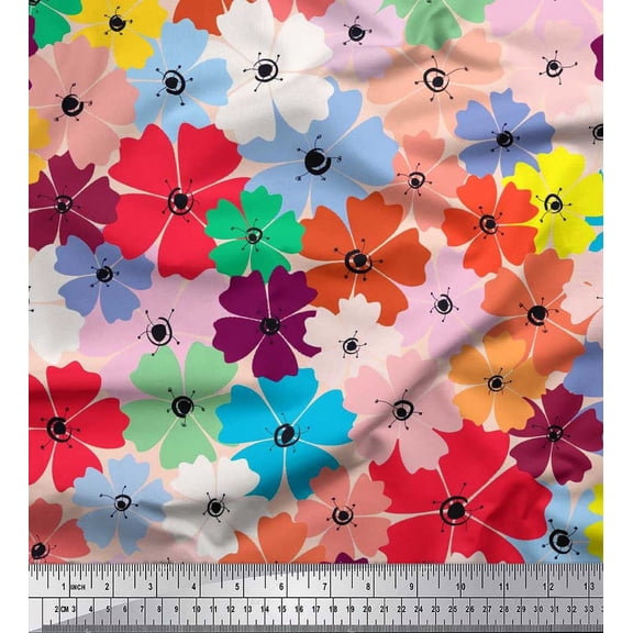 Soimoi Cotton Duck Fabric Artistic Flower Print Fabric by Yard 42 Inch Wide