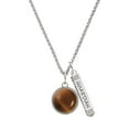 thumbnail image 1 of Delight Jewelry Silvertone Round - Imitation Cat's Eye - Brown - Silvertone Guardian Angel Bar Charm Necklace, 23", 1 of 4