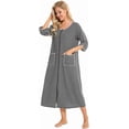 thumbnail image 5 of Women's Soft Striped Robe  3/4 Sleeve Spring & Fall Nightgown with Front Zipper, Pockets for Outdoor and Home, 5 of 11