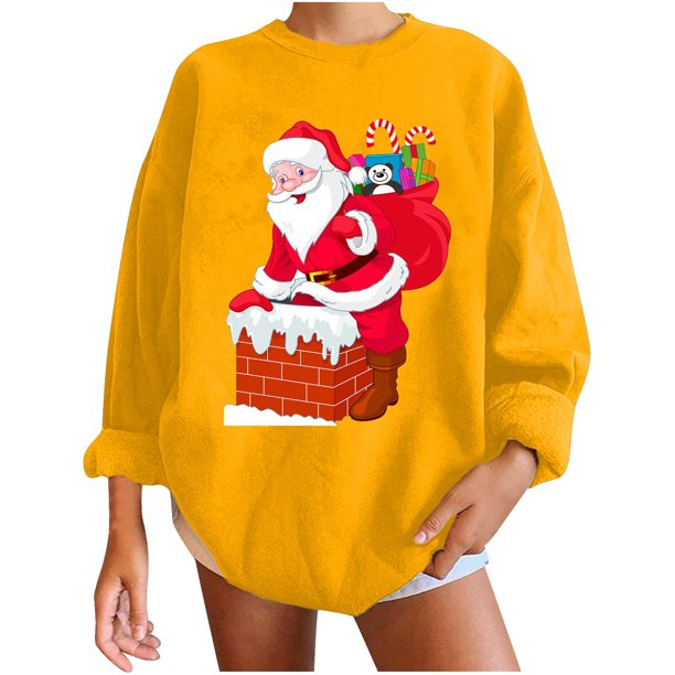 Sudaderas de Cuello Redondo de Navidad Para Mujer Otoño Invierno Impreso Jersey Manga Larga Blusa Sólida Tops Odeerbi ODB209427
