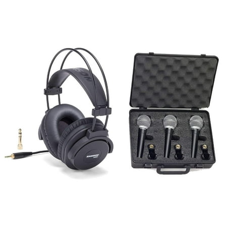 3 Pack Samson R21 Dynamic Microphones and SR880 Wired Studio Headphones Bundle