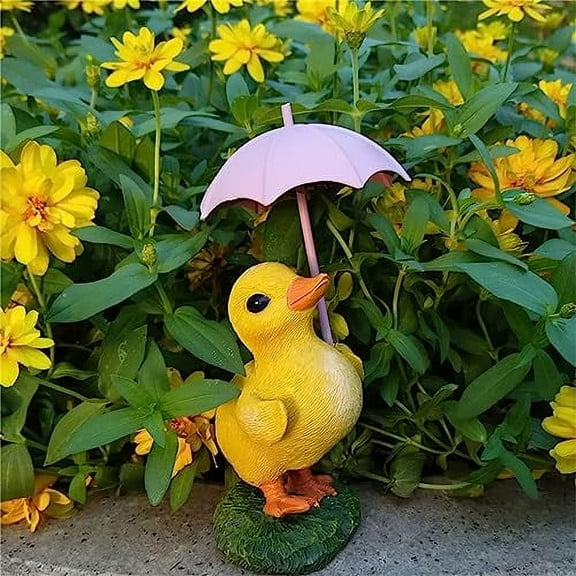 Garden Animal Holding Umbrella Statue,Resin Rabbit Fingures, Full Color Funny Duck Lawn Ornaments,Animal Garden Bunny and Duck Decorations Miniature