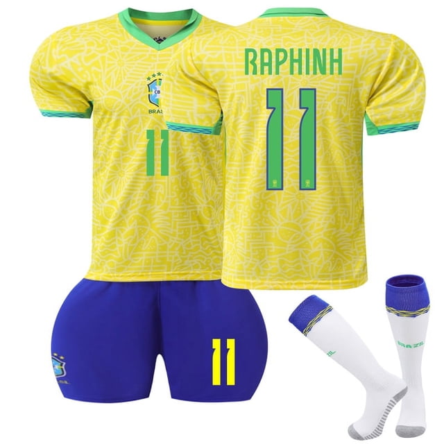 Garçons Filles Brésil Domicile NETMAR JR.10# RAPHINH 11# Ensemble de Maillot de Soccer Maillot de Soccer pour Enfants
