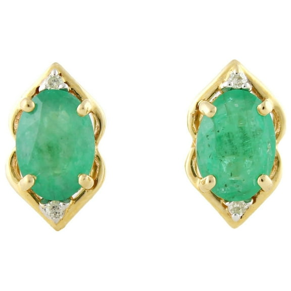 10k Yellow Gold Genuine Emerald and Diamond Accent Stud Earrings