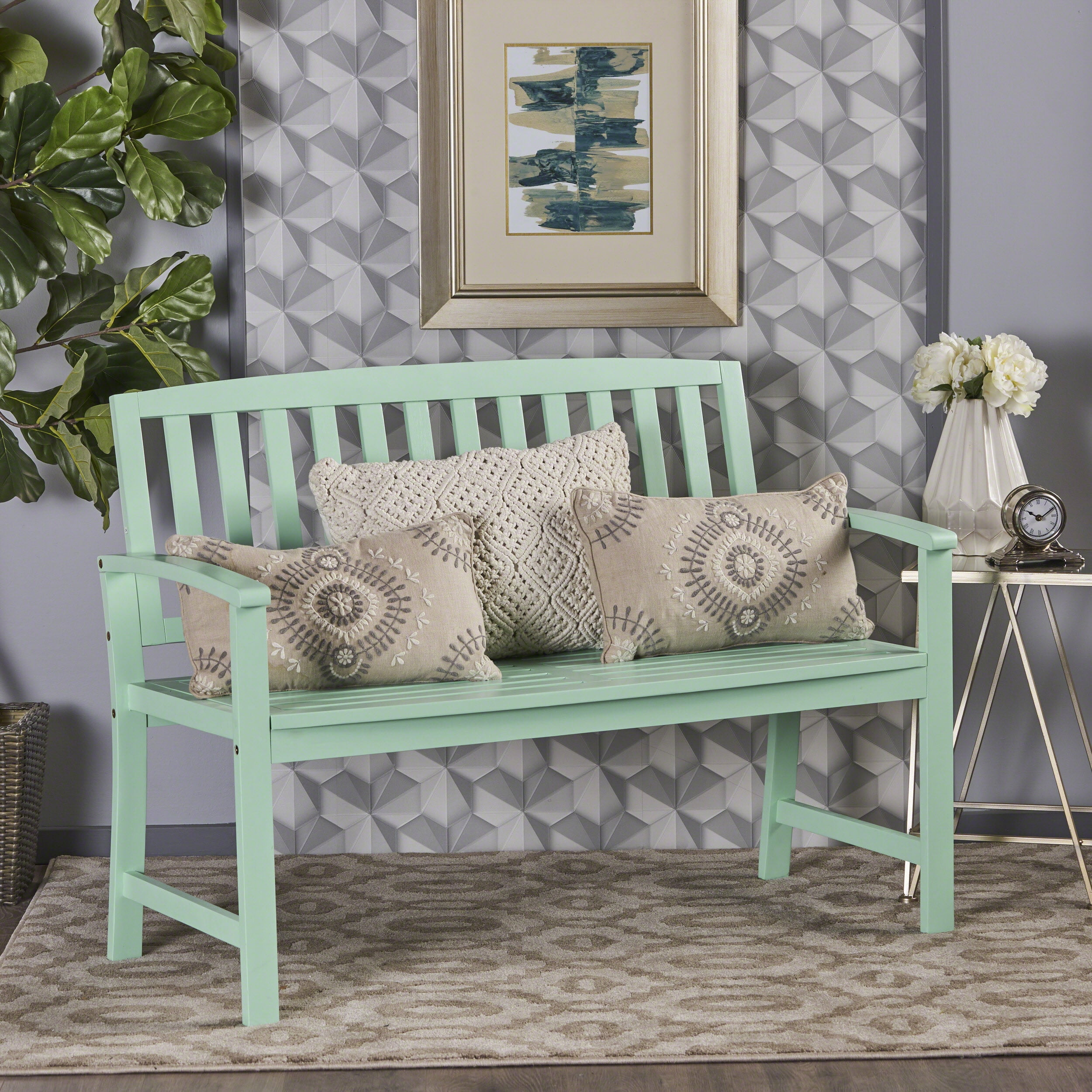 Outdoor Farmhouse Style Wood Leisure Bench, Retro Rest Seat for Patio Garden, Natural