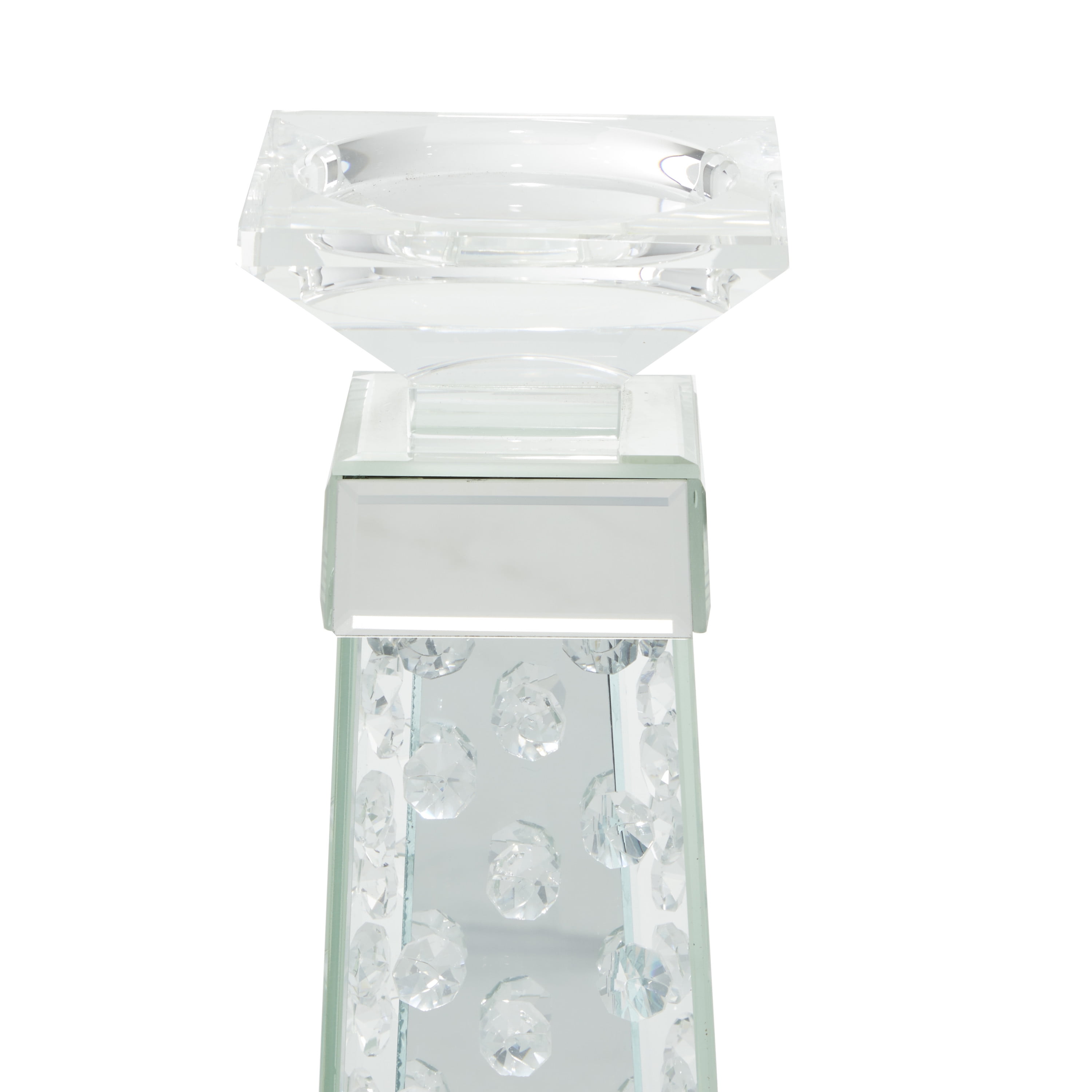 DecMode Silver Glass Mirrored Candle Holder