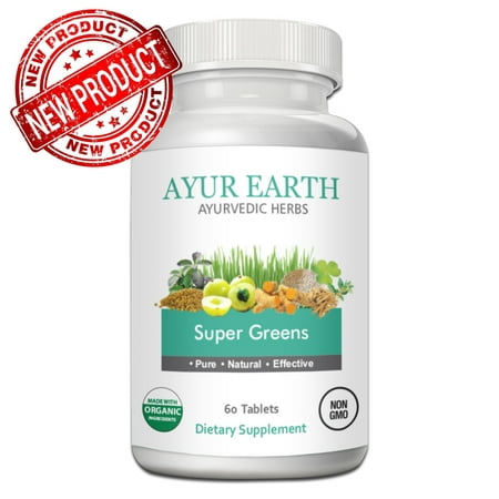 Super Greens - Organic Green Superfood Blend - Natural Ayurvedic Superfoods Vegetarian Capsules - Gluten & GMO Free Spirulina & Wheat Grass - Daily Nutrient Supplement - 15 Day Supply (60