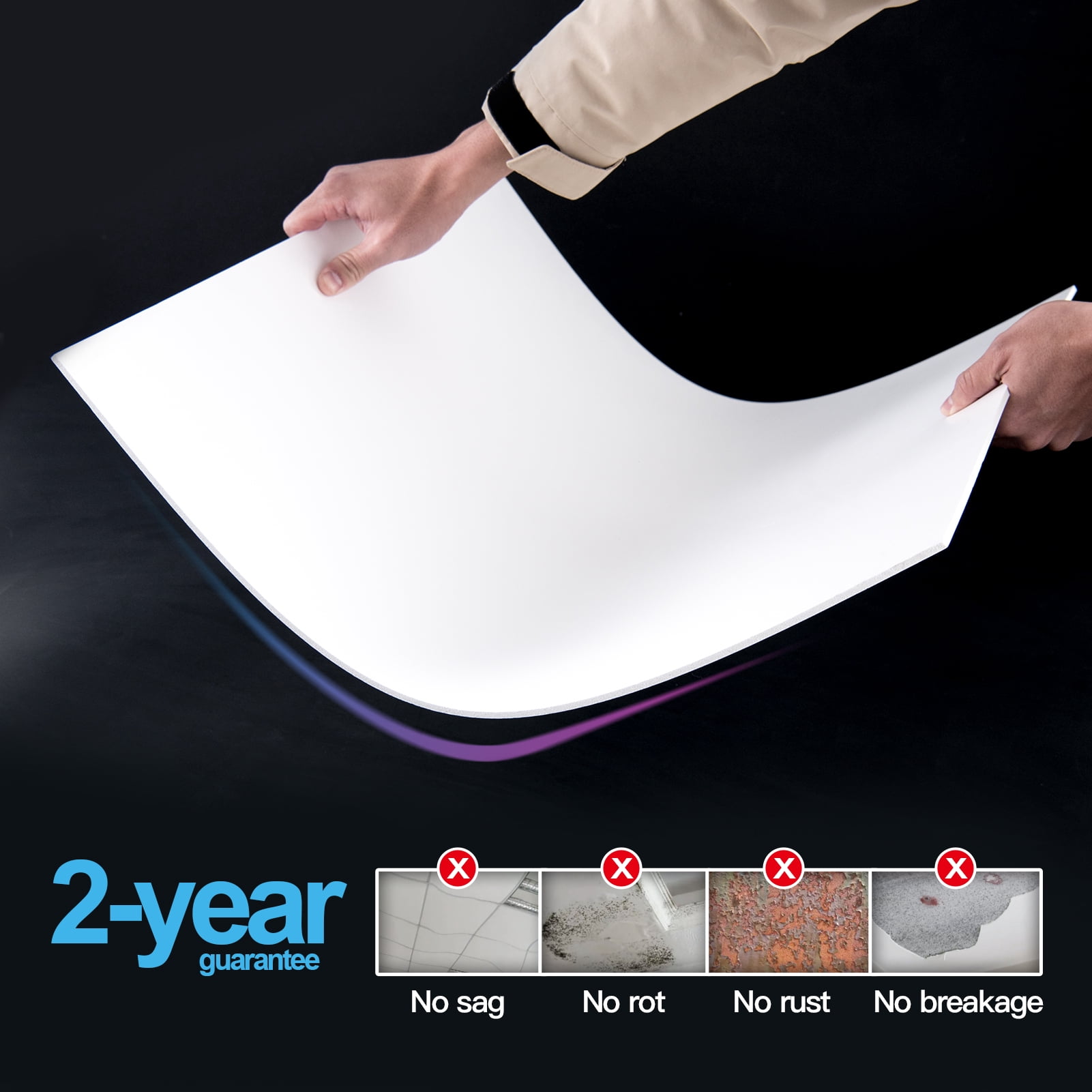 Art3d 10-Pack 2ft x 4ft Smooth Drop PVC Ceiling Tile, Cover 80 Sq. ft, White