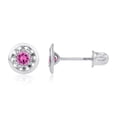 thumbnail image 2 of Decadence Solid 14K White Gold 6mm Circle 2.50mm Created Pink Sapphire Birthstone Screwback Stud Earrings For Women | 1mm Created White Sapphire Pave Circle Screwback Earrings For Women and Girls, 2 of 5