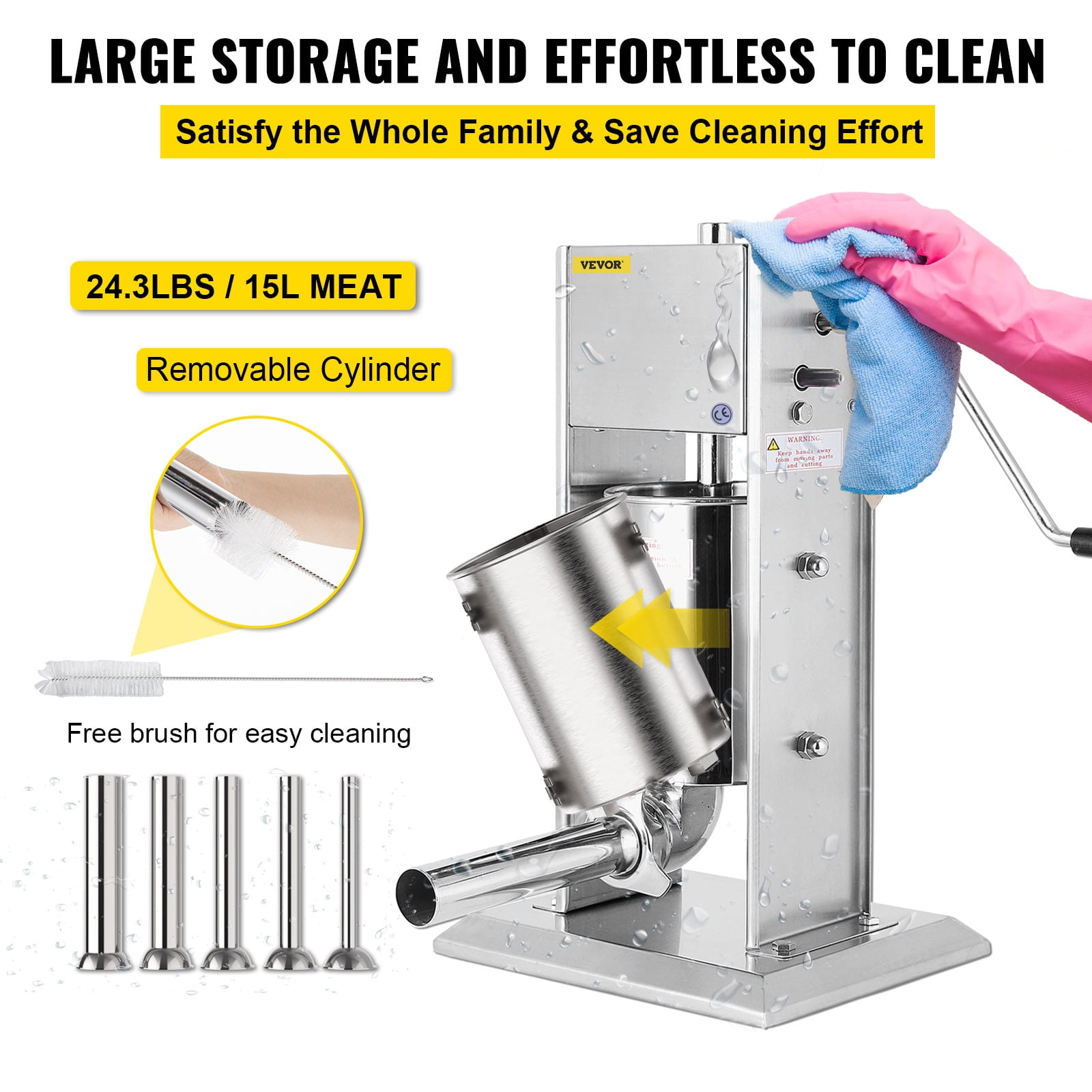 VEVOR 15L/45.2lbs Sausage Stuffer 2 Speed CE&SGS Standards Stainless Steel Vertical Sausage Maker