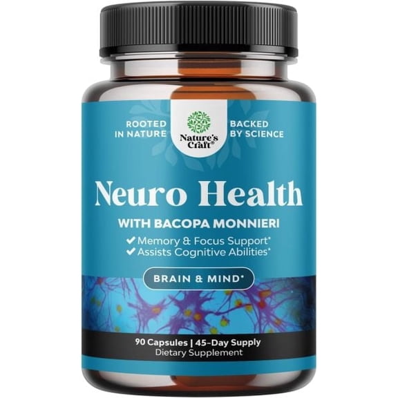 Natures Craft Neuro Health Nootropic Brain Supplement for Memory and Focus Enhancement, 90 Capsules